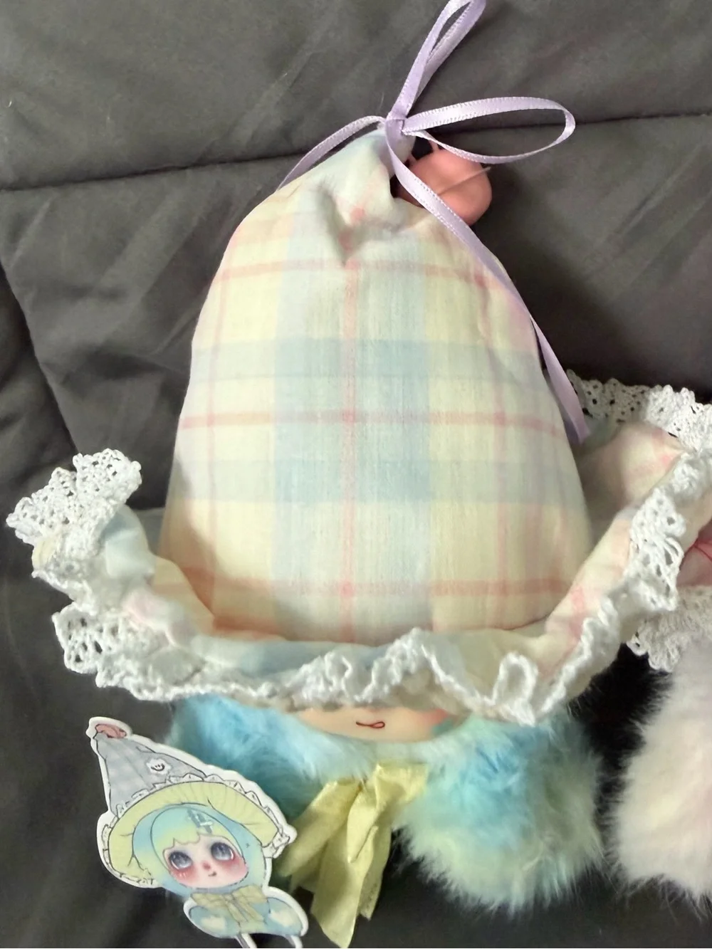 Plush Bunny Hat Keychain - Pink and Pastel Blue Cute Character